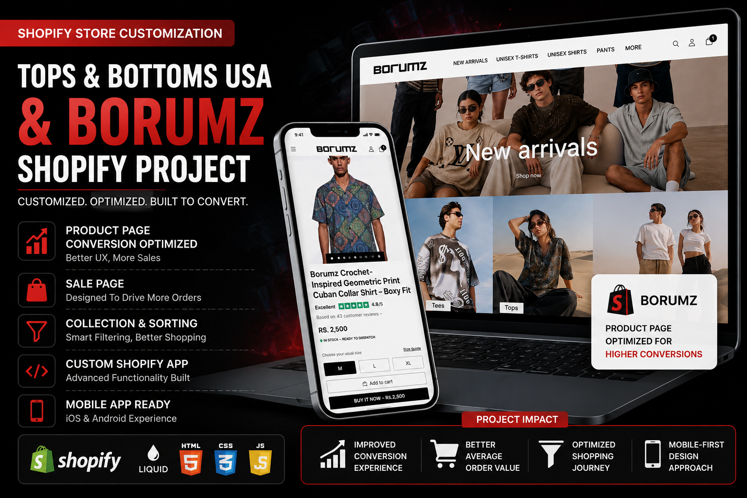 Borumz Shopify website project with desktop and mobile storefront views