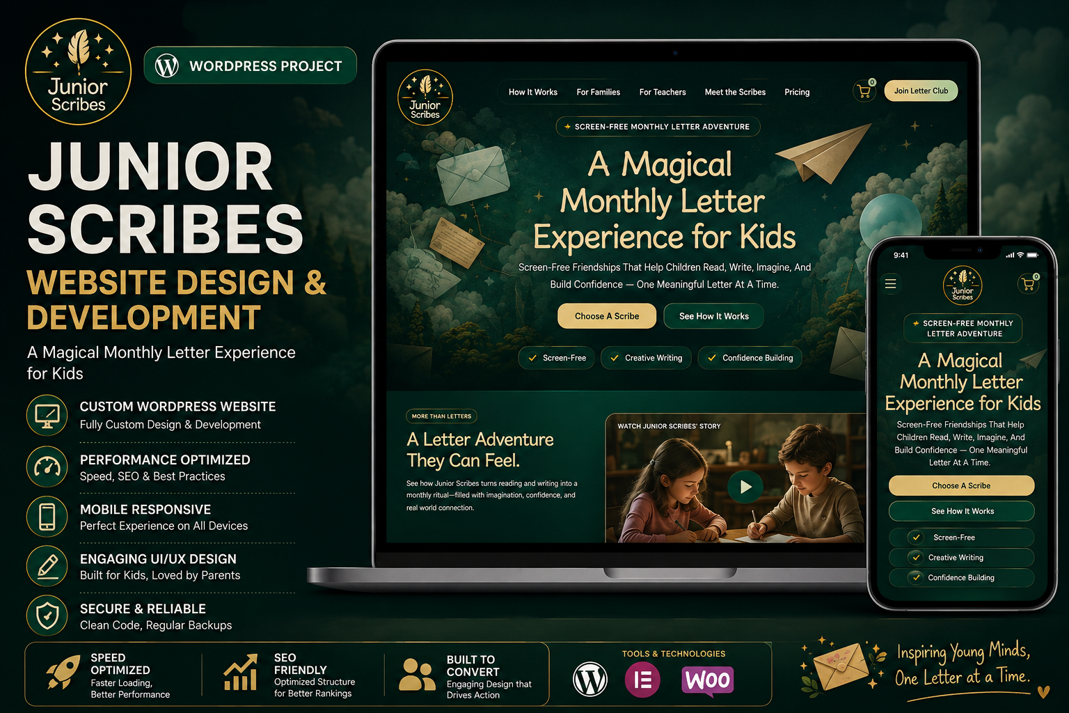 Junior Scribes WordPress website design and development project
